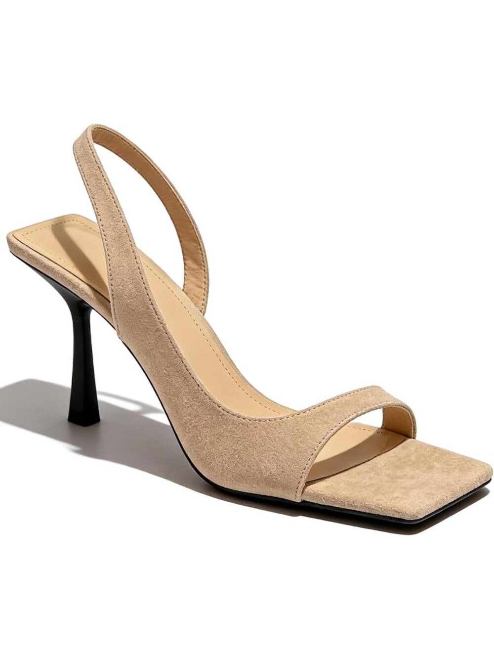 Women's Apricot Slingback Stiletto Sandals Slip On Open Square Toe High Kitten
